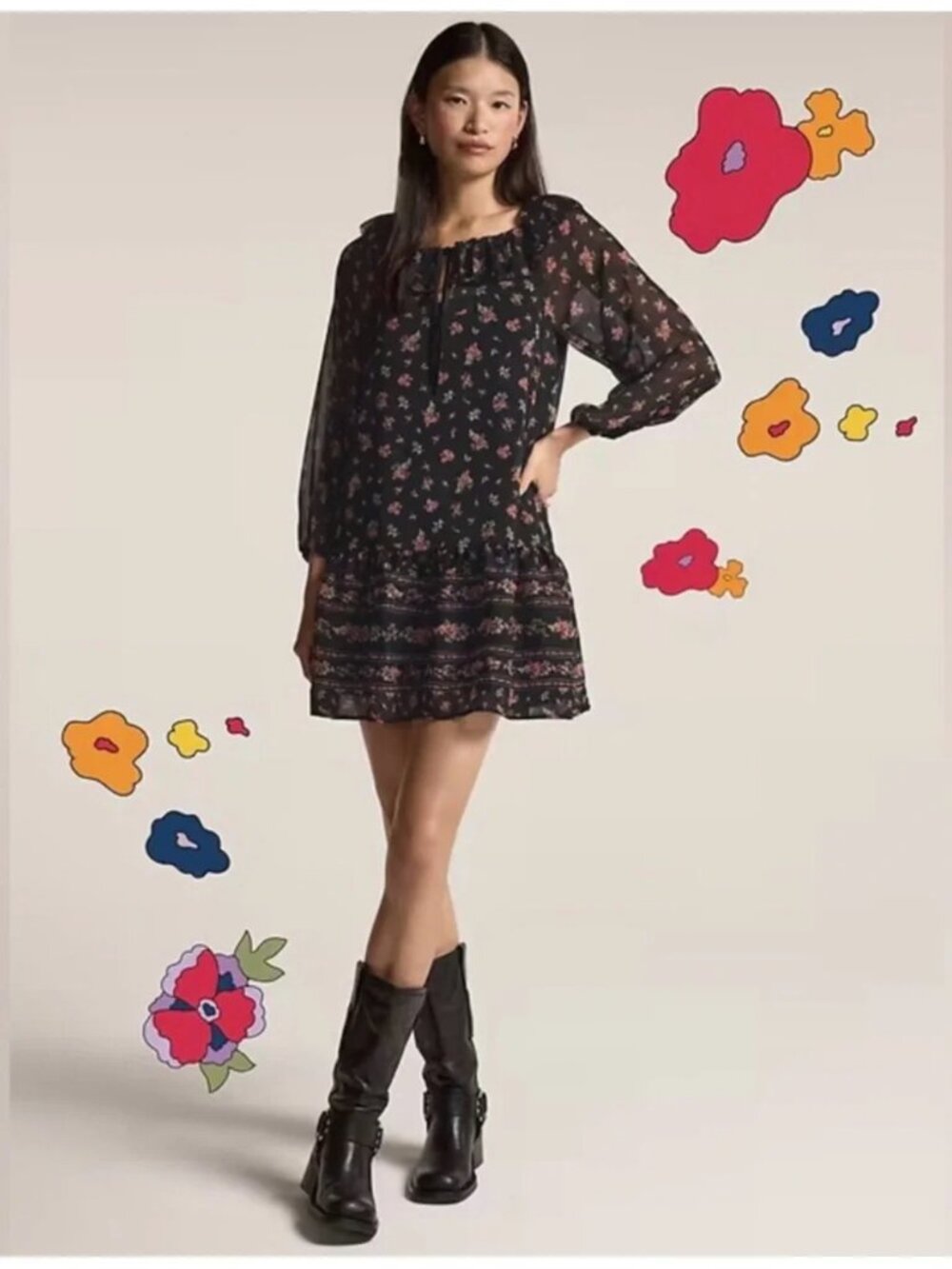 Old Navy x Anna Sui Chiffon Tiered Ruffle Mini Dress 2X, Plus Size NWOT